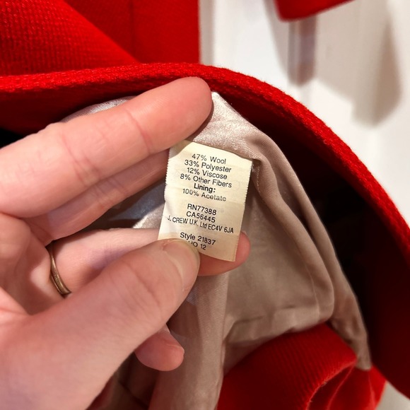 Vintage J. Crew Red Wool Blend Button Front Coat Women's Size 2 Preppy Classic - Picture 6 of 10